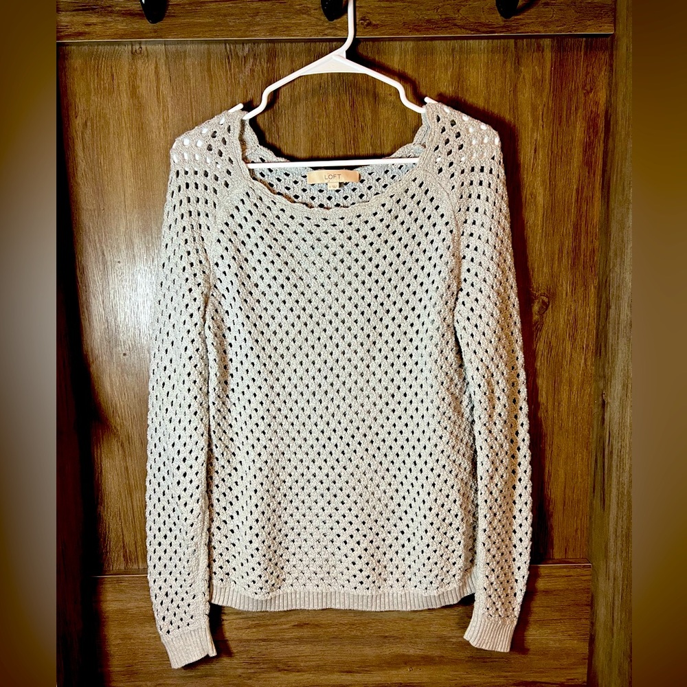Ann Taylor Loft Gray Knit Crochet Sweater